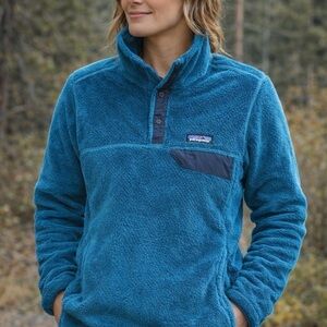 Patagonia Teal Fleece Pullover with Navy Trim